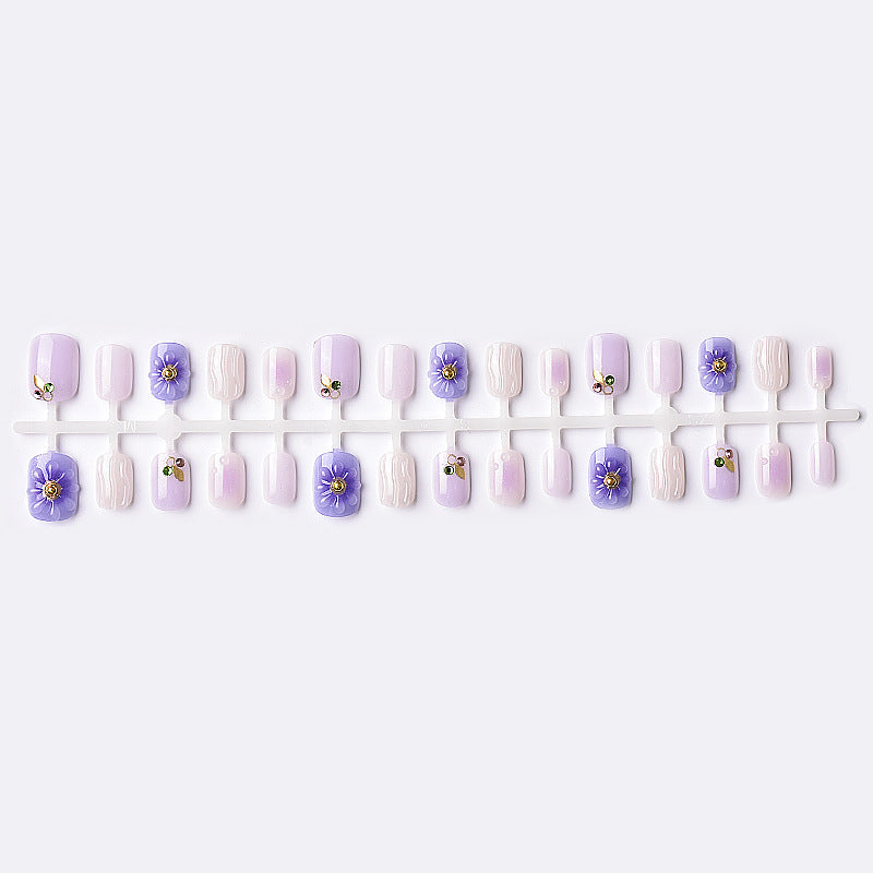 Elegant Decorative Press-On Nail Set with Floral and Gem Accents Stornfield