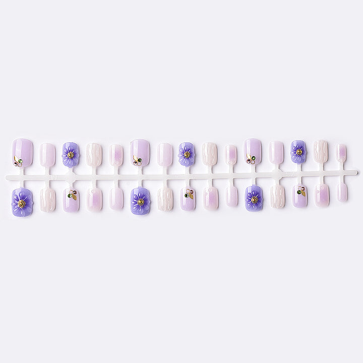 Elegant Decorative Press-On Nail Set with Floral and Gem Accents Stornfield