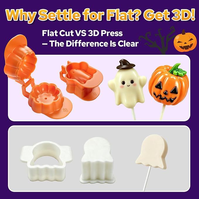 Halloween Cake Pop Mold Set with Ghost and Pumpkin Shape, Sticks & Decoration Set