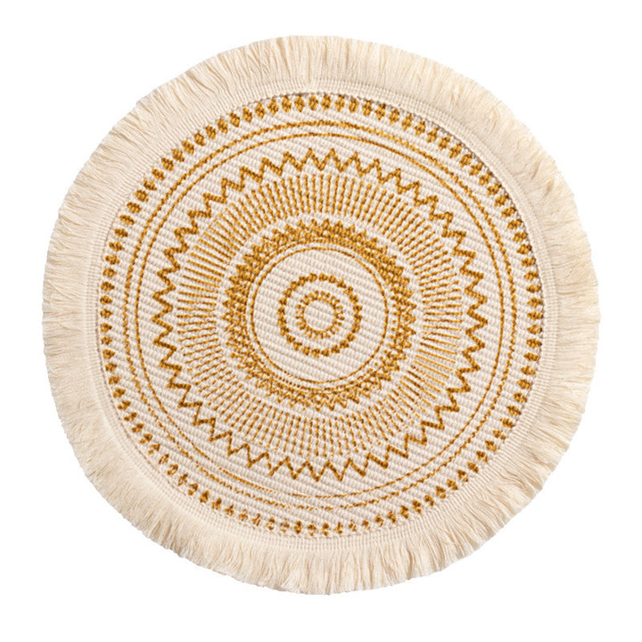 Round woven Boho rug mat with decorative fringes Stornfield