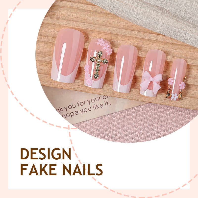 Artificial nail set with glamorous flower and pearl decorations Stornfield