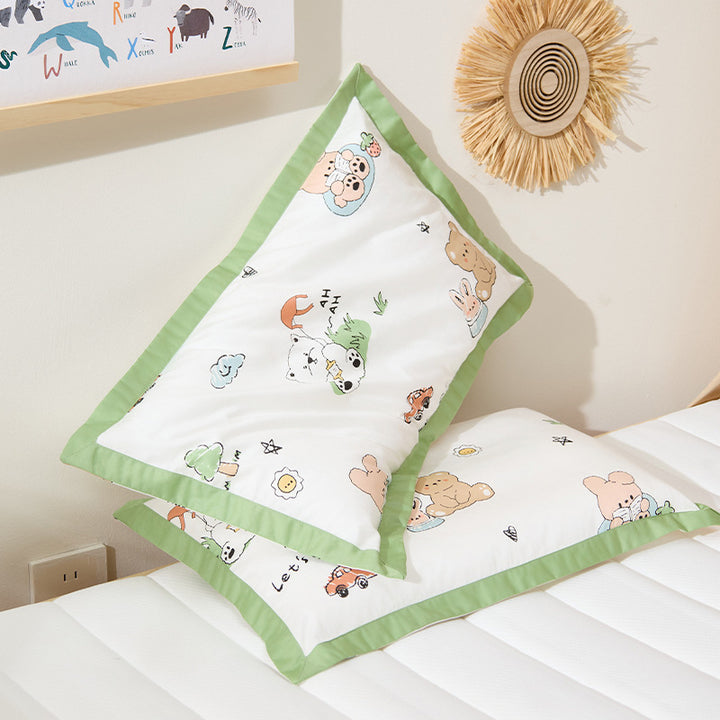 Kids Cotton Pillowcase Set Nautical Whale Print with Blue Contrast Border