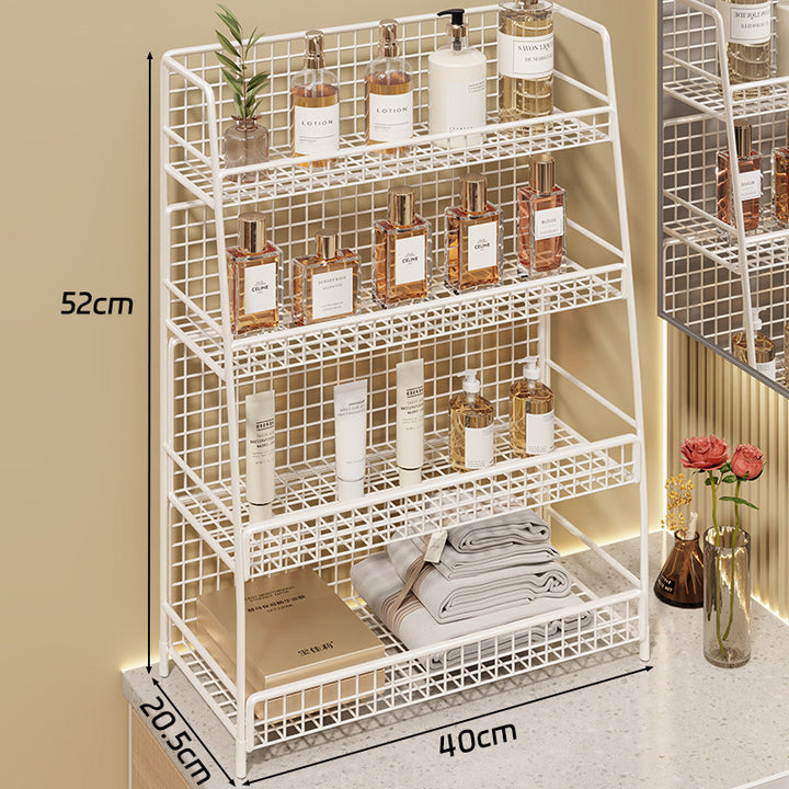 Multi-Tier Wire Grid Countertop Organizer with Angled Frame and Ventilated Mesh Shelves