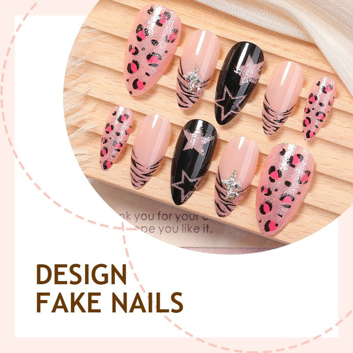 Fashionable artificial nail set with animal and glittering accents Stornfield
