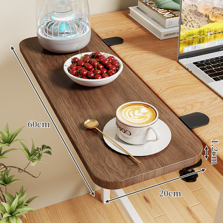 Clamp-On Expandable Desk Side Table Shelf with Wide Smooth Surface and Slim Adjustable Clamp