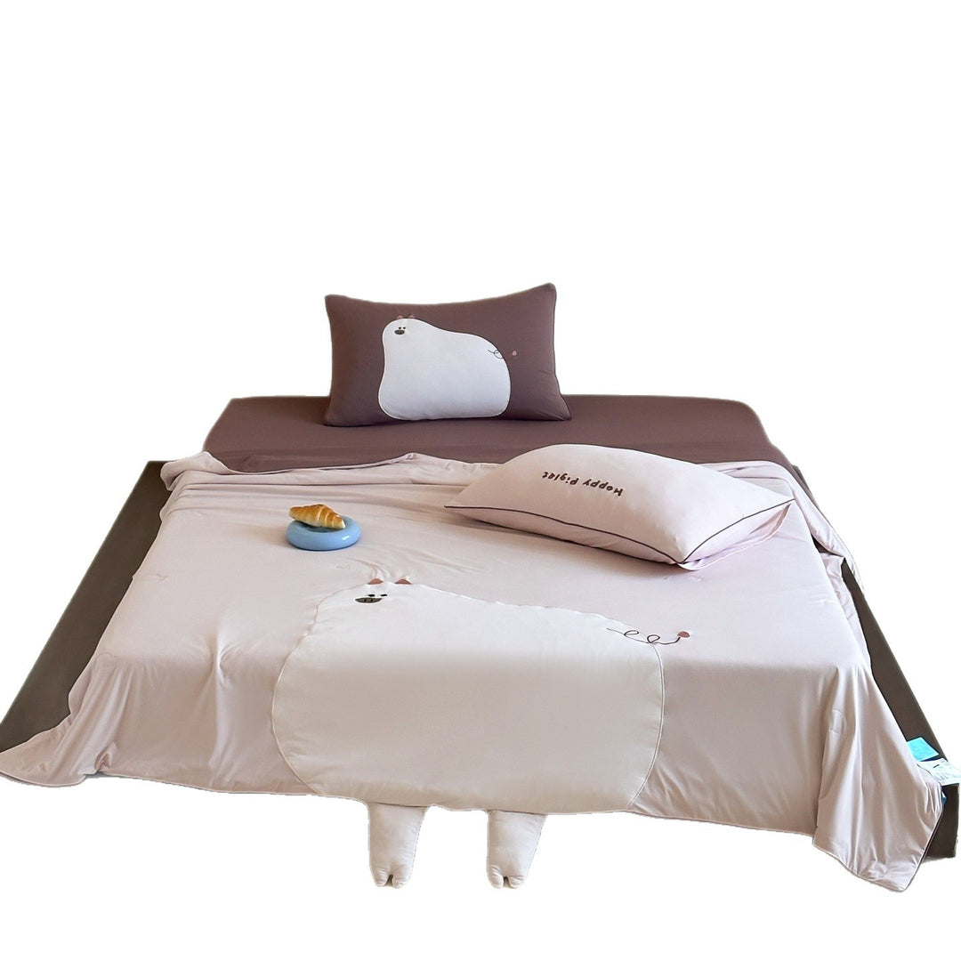 Children's bed linen set with cute animal appliqué, fitted sheet and pillowcase