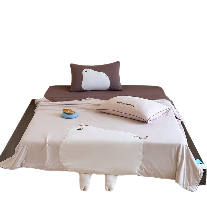 Children's bed linen set with cute animal appliqué, fitted sheet and pillowcase