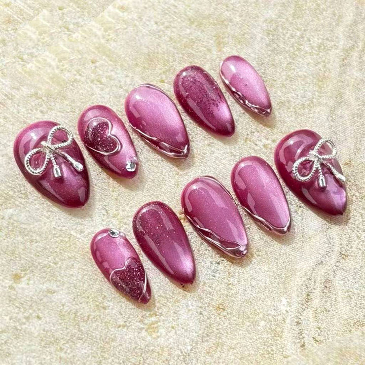 Decorative Press-On Nail Art Set with Heart and Bow Details Stornfield