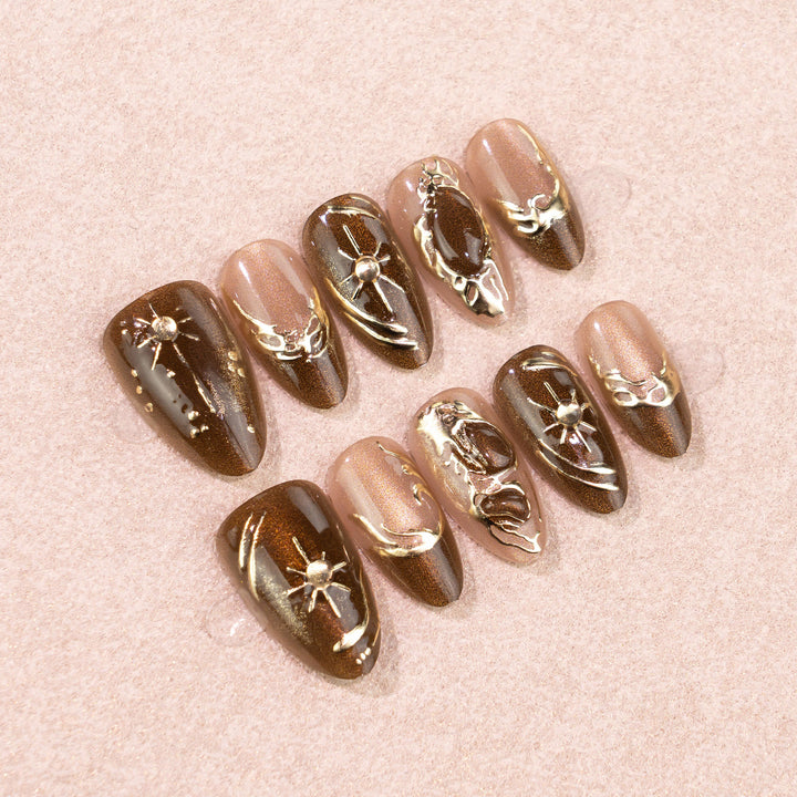 Glamorous Press-On Nail Art Set with Gold Accents