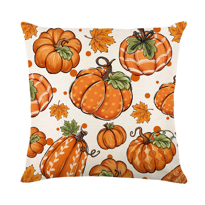 Autumn Harvest Linen-Texture Decorative Throw Pillow Cover with Thankful & Blessed Print