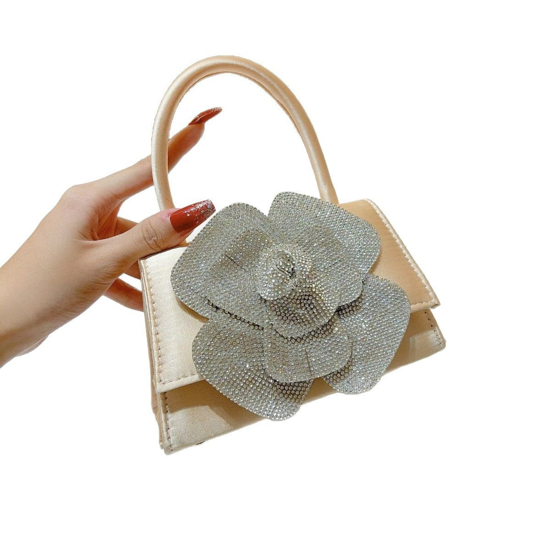 Flower-Embellished Satin Handbag
