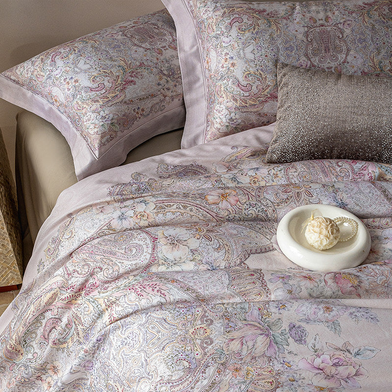 Reversible Botanical-Print Cotton Sateen Duvet Cover Set with Silky Sateen Reverse & Hidden Closure