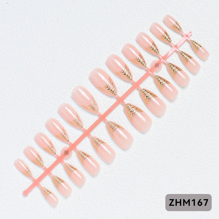 Elegant Press-On Nail Tips with Gold Detailing Stornfield