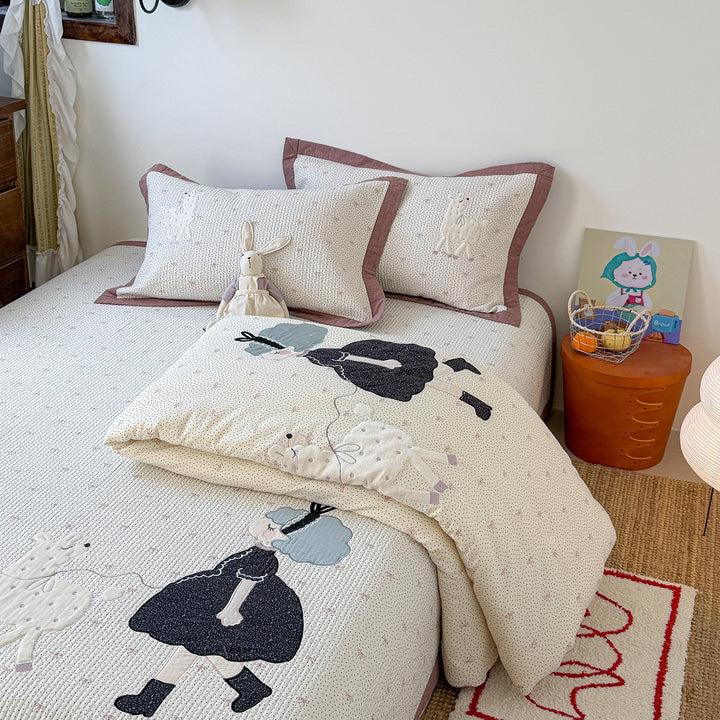 Quilted Bunny Applique Comforter and Pillowcase Set