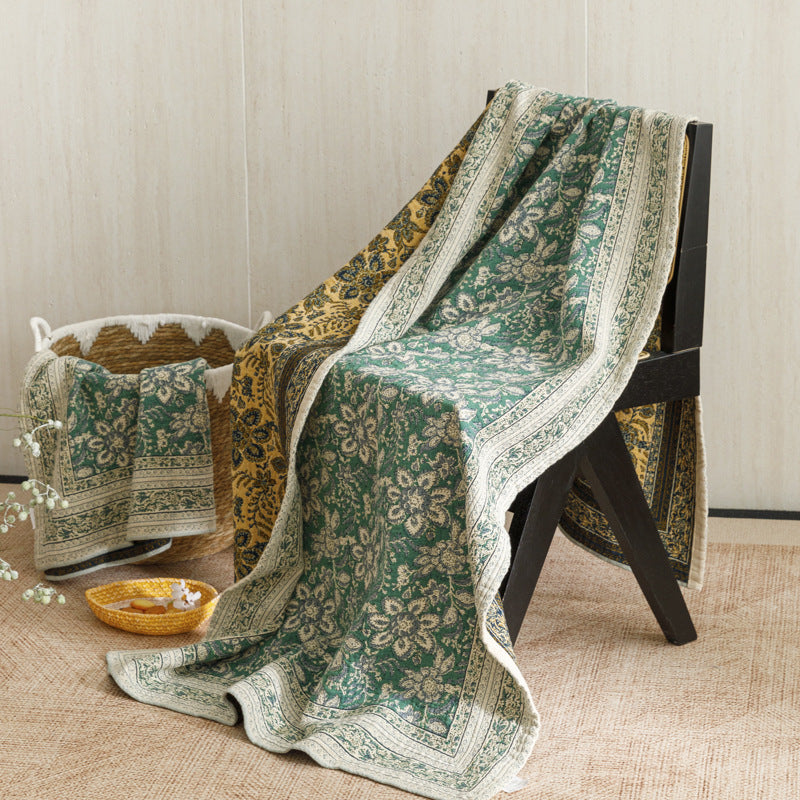 Reversible Quilted Kantha Throw Blanket with Floral Block Print