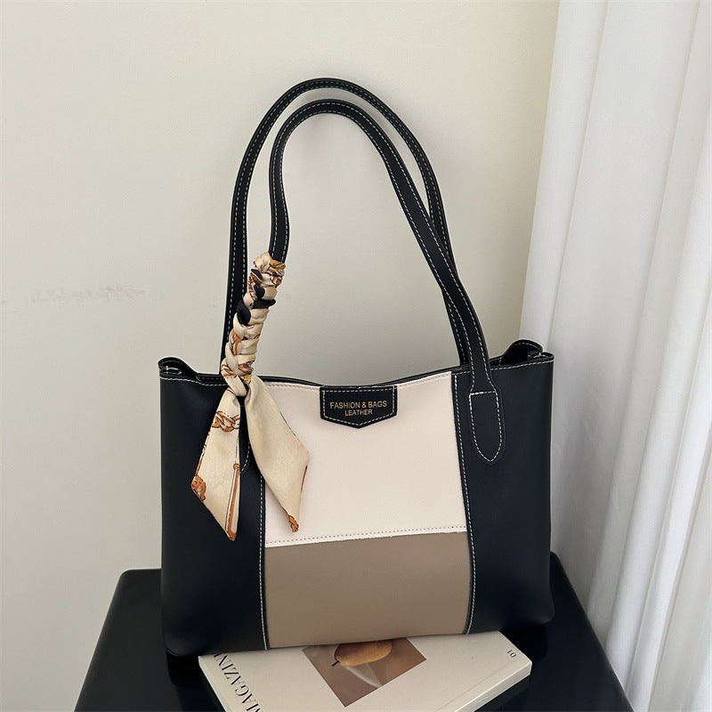Structured Tote Handbag with Decorative Scarf