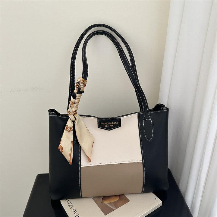 Structured Tote Handbag with Decorative Scarf
