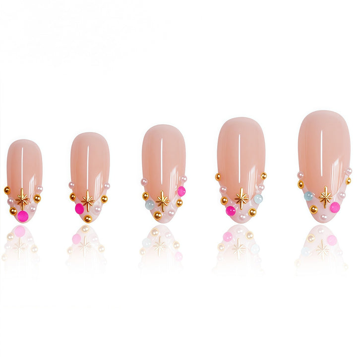 Decorative French Tip Nail Extensions with Gem Accents Stornfield