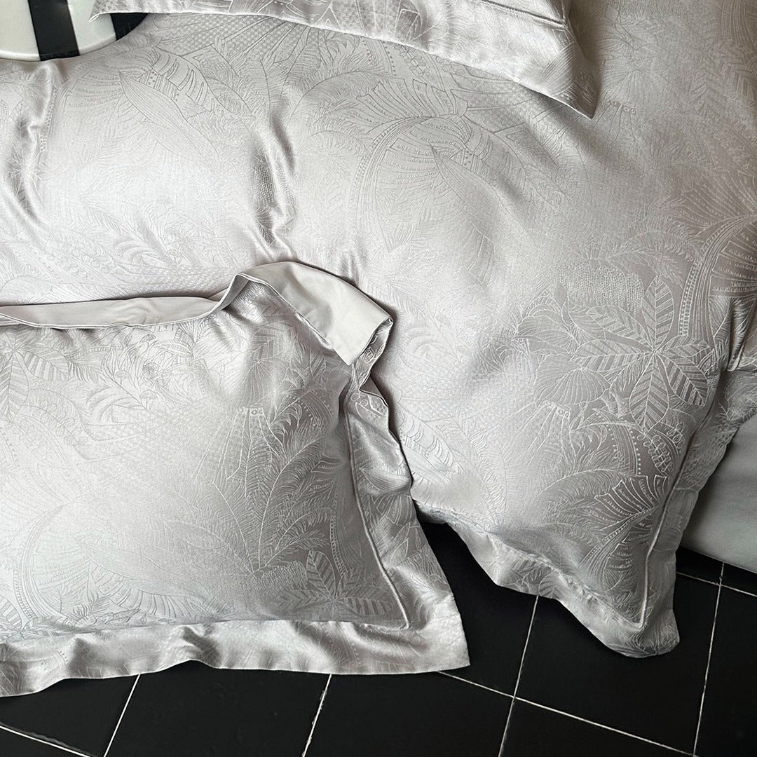 Satin-Jacquard Botanical Duvet Cover Ensemble