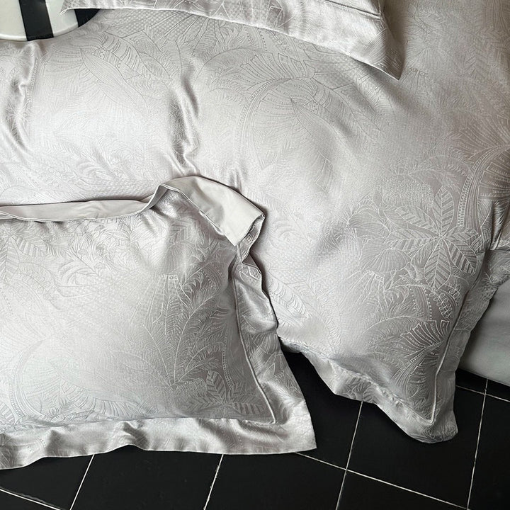 Satin-Jacquard Botanical Duvet Cover Ensemble