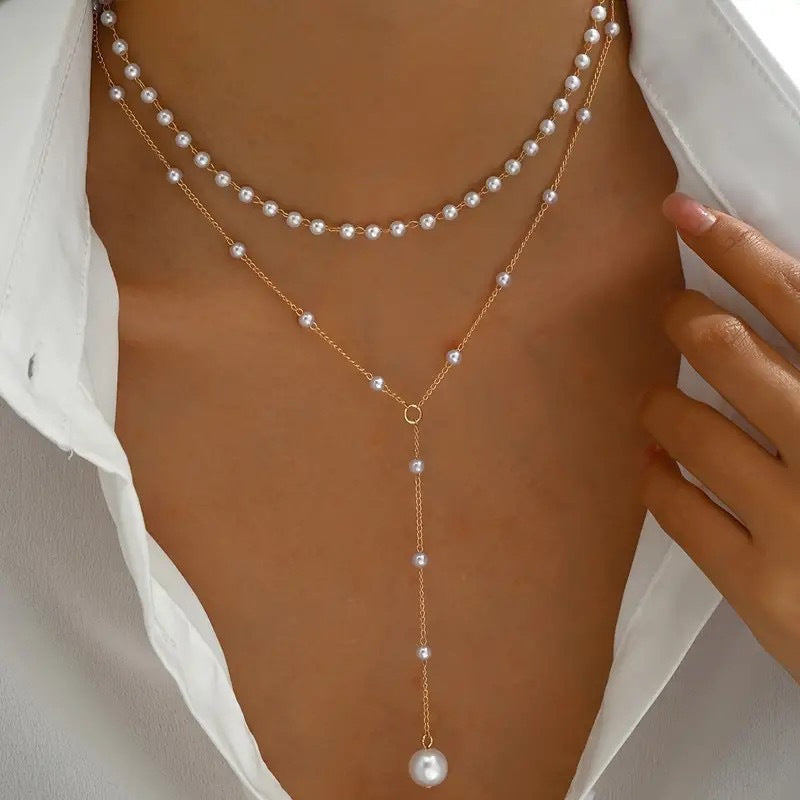 Layered Pearl Chain Necklace Stornfield