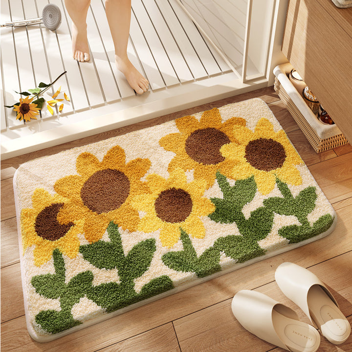 Plush Floral Design Bath Mat Stornfield