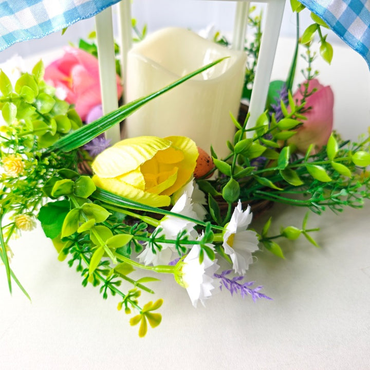 Decorative table lantern with artificial flowers and ribbon Stornfield