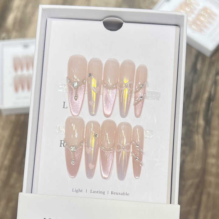Premium Decorative Press-On Nail Set with Elegant Gemstone Accents Stornfield