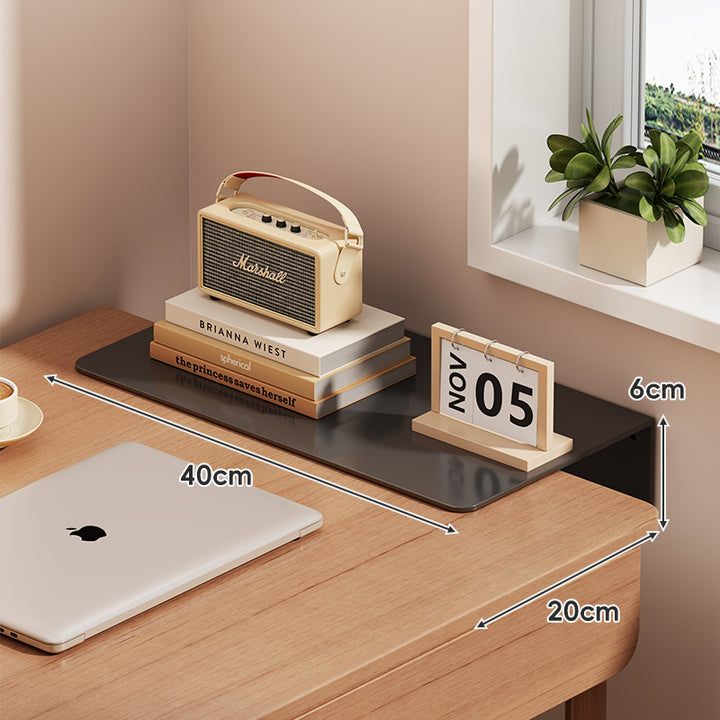 Slim Floating Wall-Mounted Desk Shelf Monitor Riser with Sleek Tempered Glass Surface