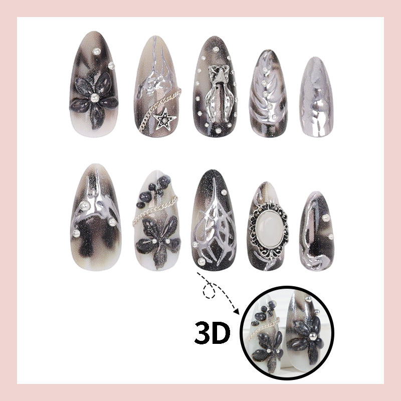 Artificial nail tips with glamorous black-and-white design Stornfield