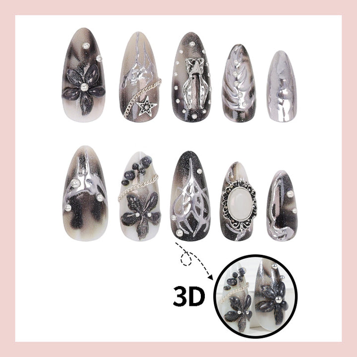 Artificial nail tips with glamorous black-and-white design Stornfield