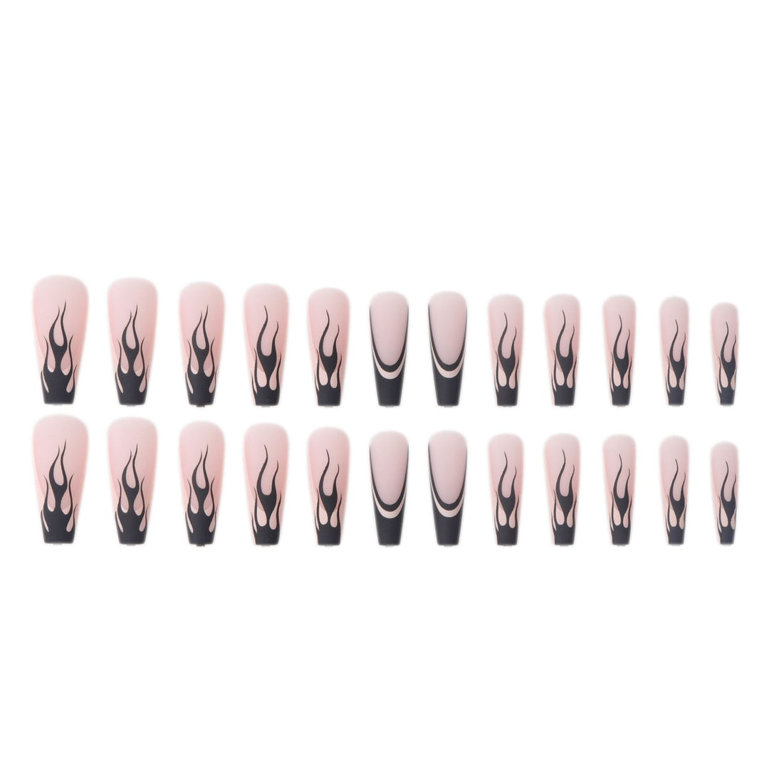 Artistic Long Stiletto Press-On Nails with Flame Design Stornfield