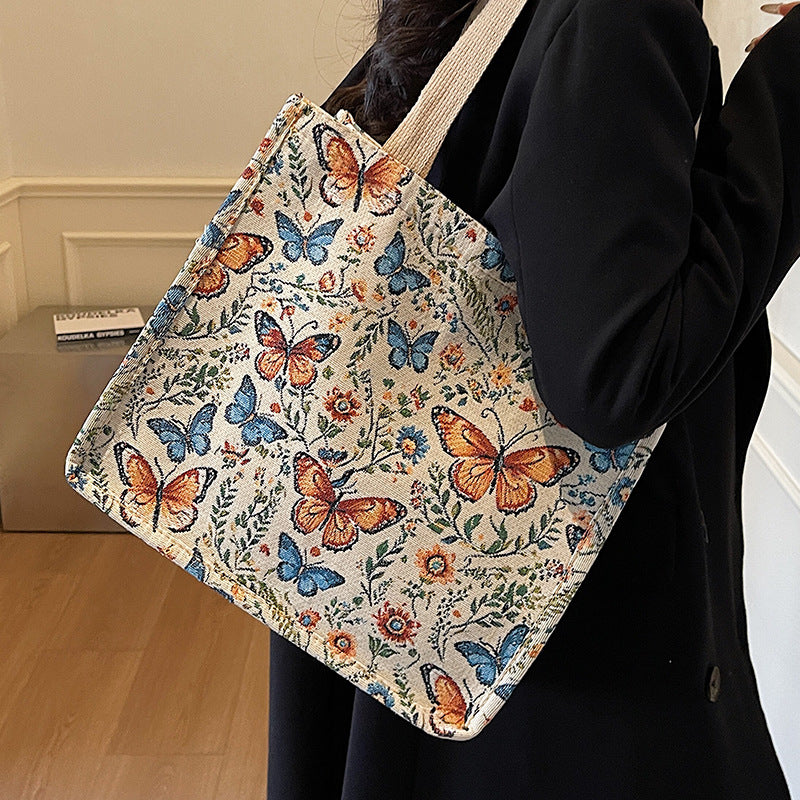 Floral Patterned Fabric Tote Bag