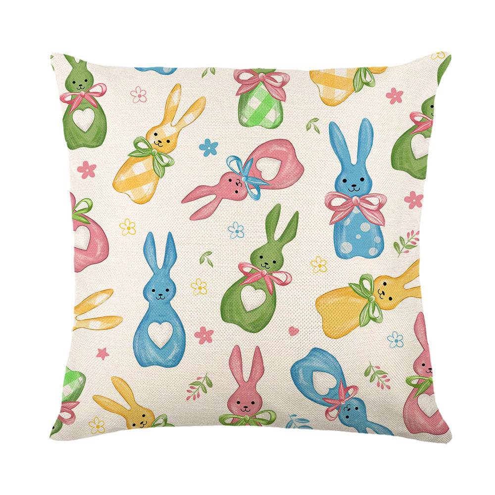Spring Easter Cotton-Linen Square Decorative Throw Pillow Cover with 'Happy Easter' Script Print