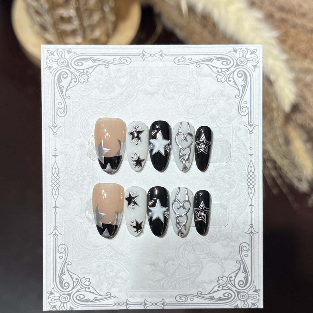 Decorative Press-On Nail Set with Celestial Accents Stornfield