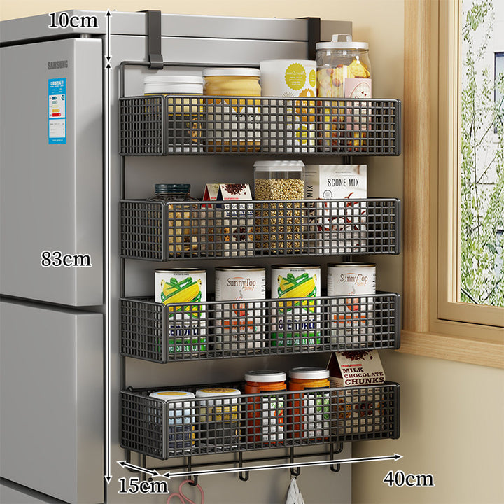 Over-the-Fridge Stacked Metal Mesh Hanging Storage Basket
