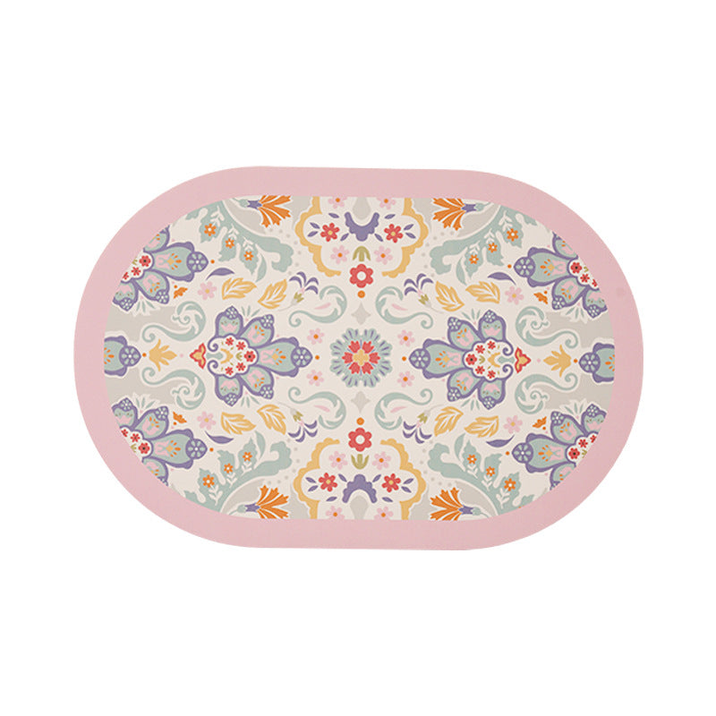 Oval wipeable table set made of vinyl with floral retro pattern and non-slip back Stornfield