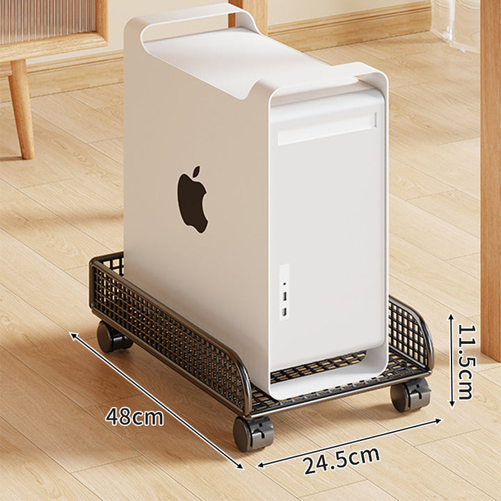 Under-Desk Rolling PC Tower Stand with Mesh Tray and Locking Casters
