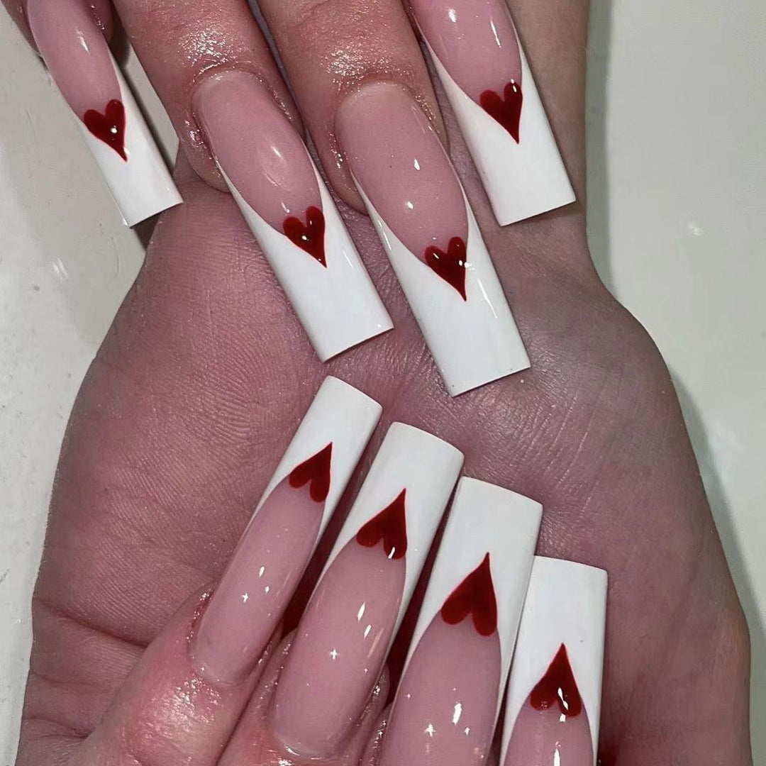 Romantic Heart-Design Acrylic Press-On Nails Stornfield