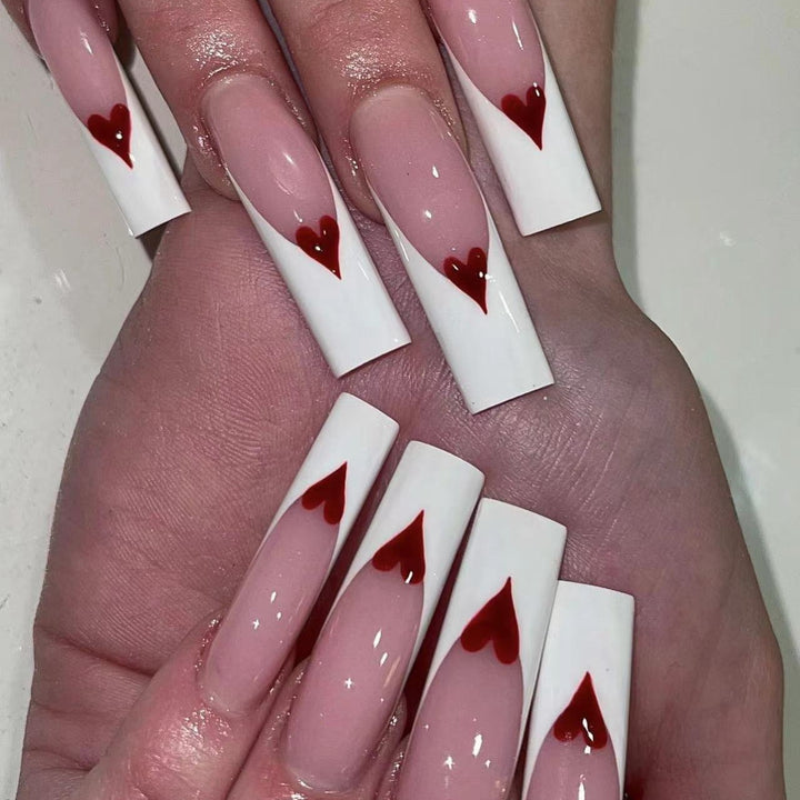 Romantic Heart-Design Acrylic Press-On Nails Stornfield