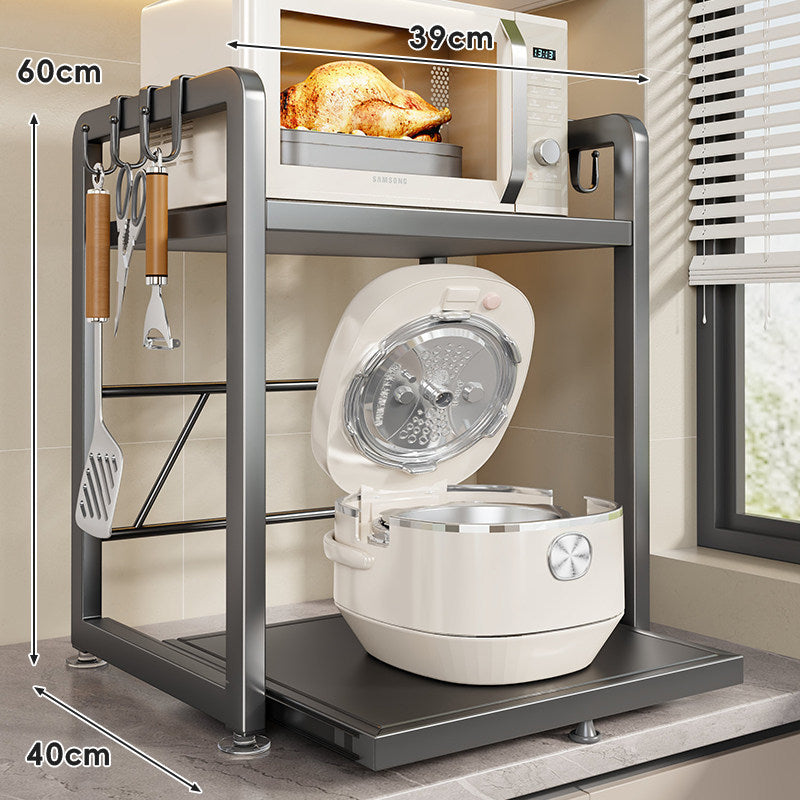 Countertop Appliance Storage Rack with Sliding Tray and Utensil Hooks