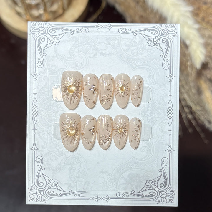 Decorative Press-On Nail Set with Celestial Accents Stornfield