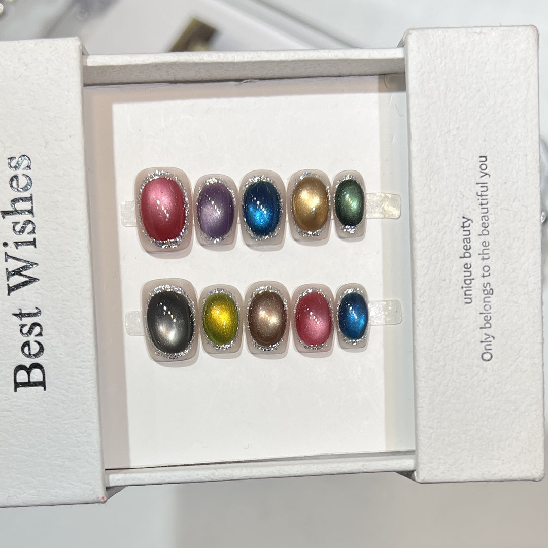 Colorful Metallic Press-On Nail Set with Glittering Accents Stornfield