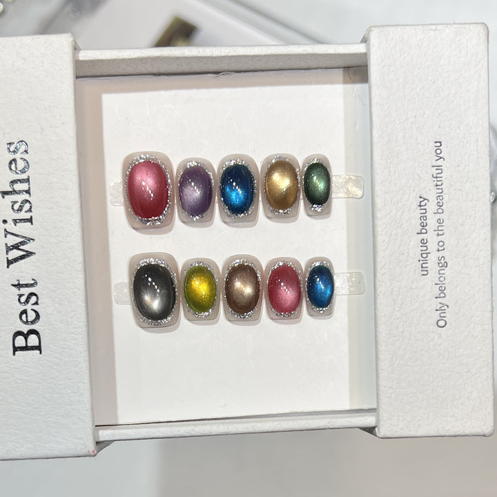 Colorful Metallic Press-On Nail Set with Glittering Accents Stornfield