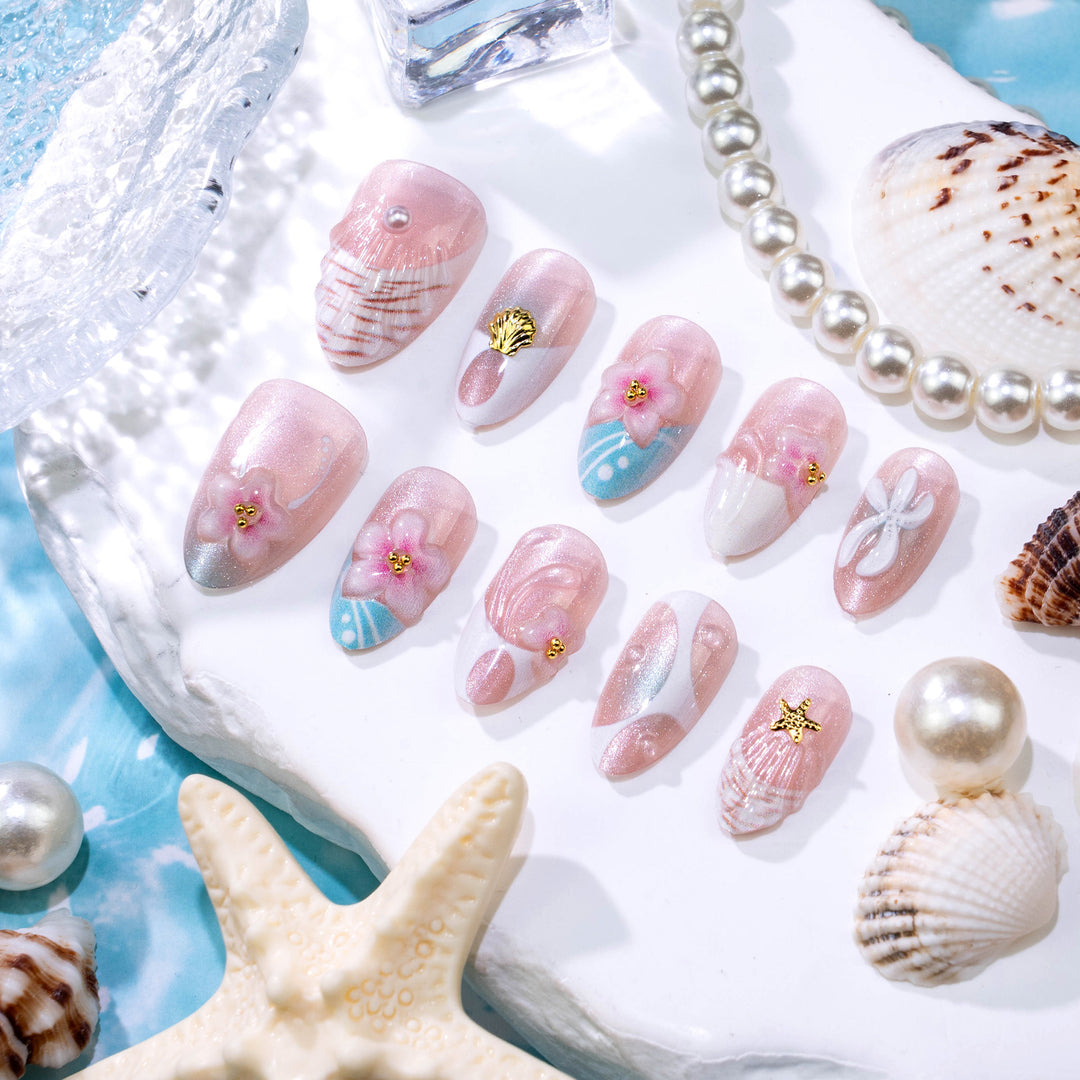 Beach-Inspired Decorative Press-On Nail Set Stornfield