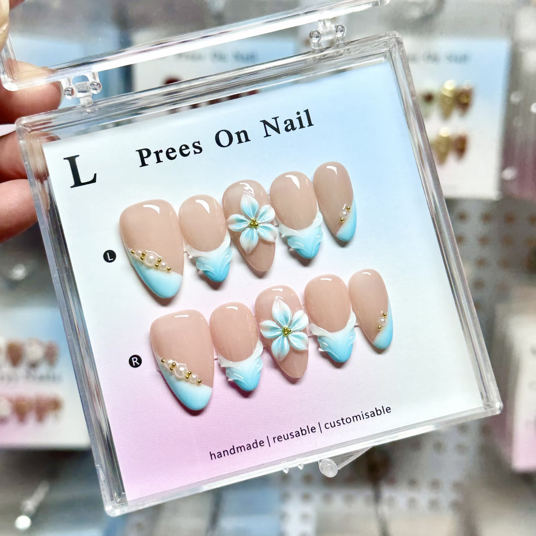 Handmade Floral-Embellished Press-On Nail Art Set