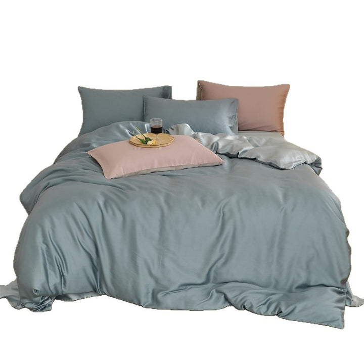 Reversible satin bedding set with a silky glossy feel and skin-friendly cotton blend