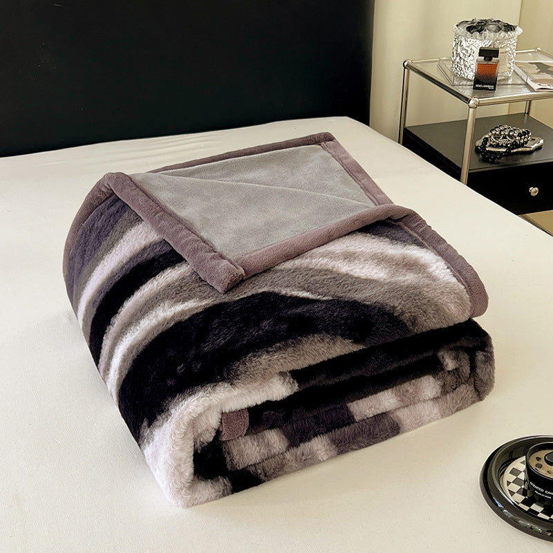 Extra soft microfiber living room blanket with wave pattern and velvet piping