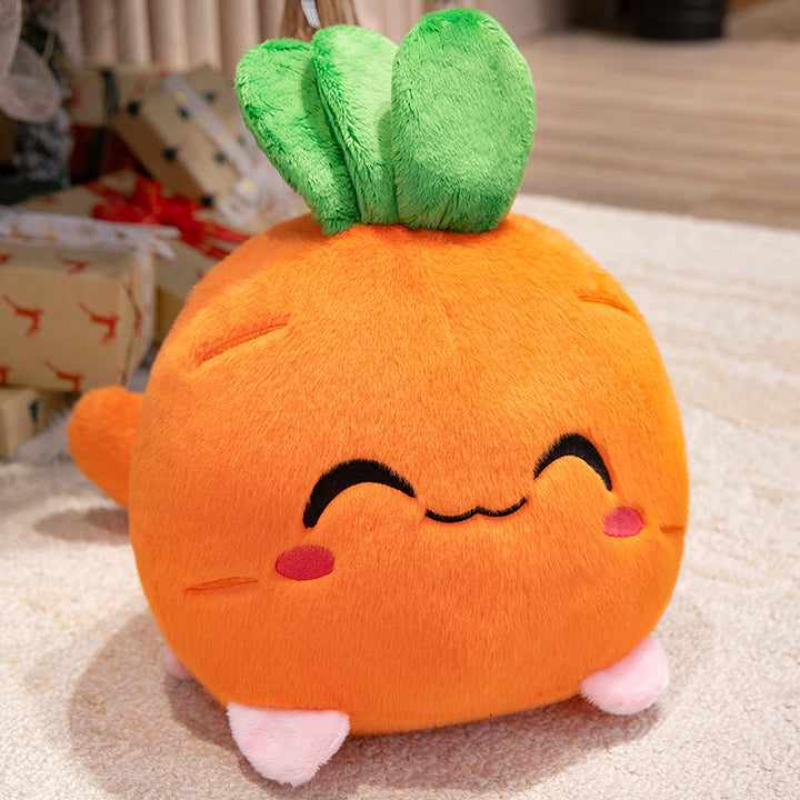 Kawaii Round Cat-Fruit Plush Pillow with Leaf Top and Squishy Bean-Fill Cuddle Companion Stornfield