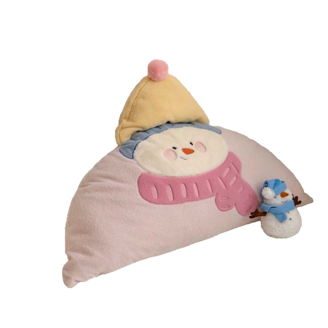 Plush Semi-Circle Decorative Throw Pillow with Snowman Appliqué and Pom-Pom Hat
